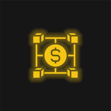 Blok zinciri sarı parlak neon simgesi