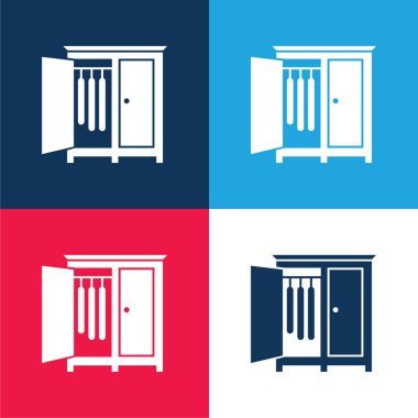 Bedroom Closet With Opened Door Of The Side To Hang Clothes blue and red four color minimal icon set clipart