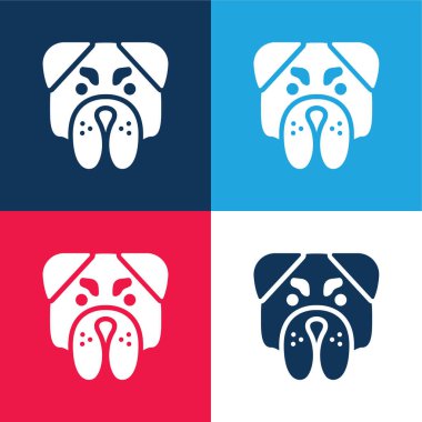 Angry Bulldog Face blue and red four color minimal icon set clipart