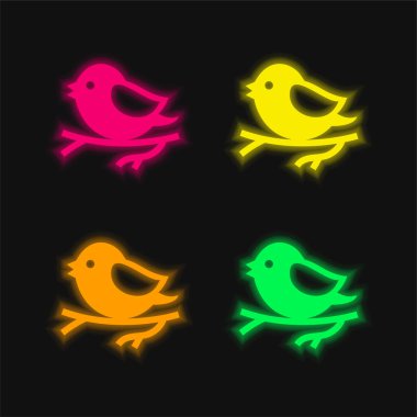Kuş Dalında dört renkli parlayan neon vektör simgesi