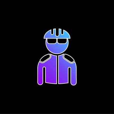 Kasklı ve Ceketli Bisikletçi Mavi Gradyan vektör simgesi