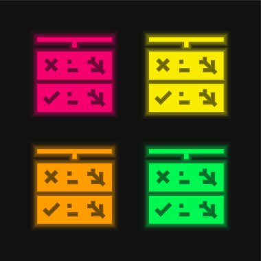 Yatılı Süre Dört Renkli Parlak neon vektör simgesi