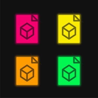 3d Dosya dört renk parlayan neon vektör simgesi