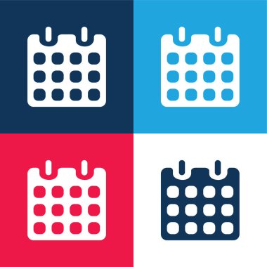 Black Paper Calendar With Spring blue and red four color minimal icon set clipart