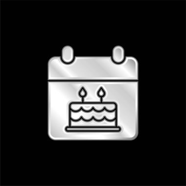 Birthday silver plated metallic icon clipart
