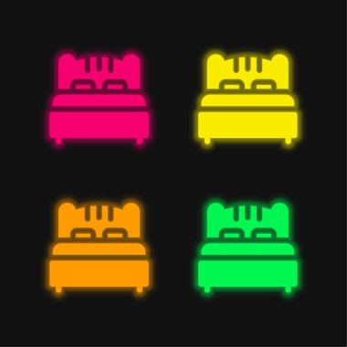 Yatak dört renk parlayan neon vektör simgesi