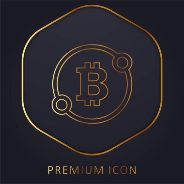 İki Noktalı Bir Çemberde Bitcoin İşareti Sembol Altın Çizgisi prim logosu veya simgesi