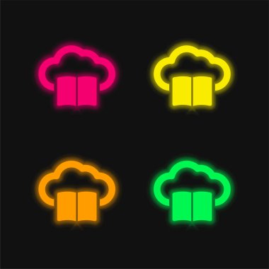 İnternet Bulutu Üzerine Kitap Parlayan neon vektör simgesi