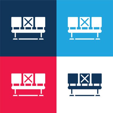 Bench blue and red four color minimal icon set clipart