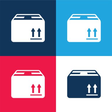 Teslimat için Paketleme Kutusu Mavi ve kırmızı dört renk simgesi seti