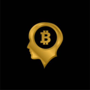 Bitcoin Sembolü Kafanın içinde altın kaplama metalik simge veya logo vektörü