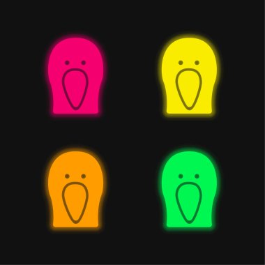 Bird Black Head Front four color glowing neon vector icon clipart
