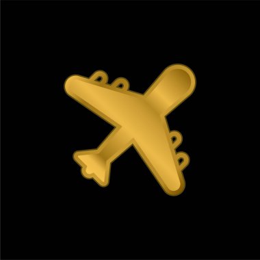 Uçak altın kaplama metalik simge veya logo vektörü