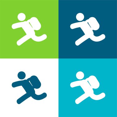 Backpacker Running Flat four color minimal icon set clipart