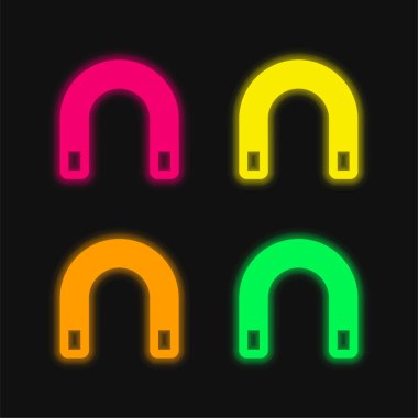 Büyük Mıknatıs dört renkli parlayan neon vektör simgesi