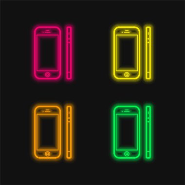 Apple İphone 4 Ön ve Yan Görünümden Parlayan dört renk neon vektör simgesi