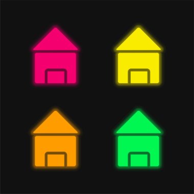 Kara Ev dört renk parlayan neon vektör simgesi