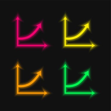 Yükselen Ok Çizgisi Grafiksel dört renkli neon vektör simgesi