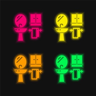 Banyo dört renk parlayan neon vektör simgesi
