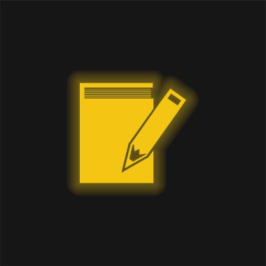 Kitap ve kalem sarısı parlak neon ikon