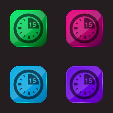 15 Minute Mark On Clock four color glass button icon clipart