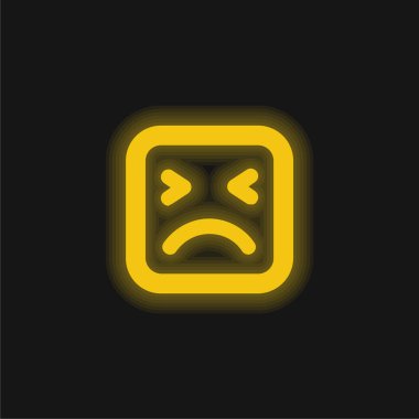 Kare Şeklinin Kızgın Yüzü Parlak sarı neon simgesi