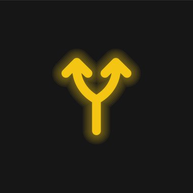 Yukarı Okun Çatallaşması Sarı Parlak Neon simgesi