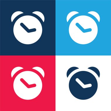 Alarm Clock blue and red four color minimal icon set clipart