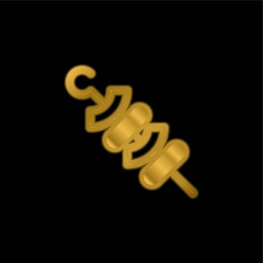 Barbekü altın kaplama metalik simge veya logo vektörü