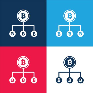 Bitcoin Down Çizgi Çizgisel mavi ve kırmızı dört renk minimal simgesi seti