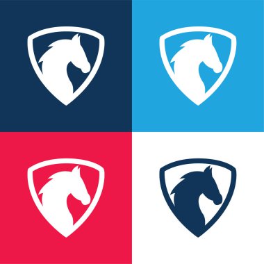 Black Horse Head In A Shield blue and red four color minimal icon set clipart