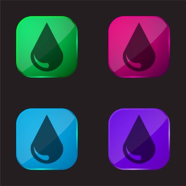 Big Blood Drop four color glass button icon clipart