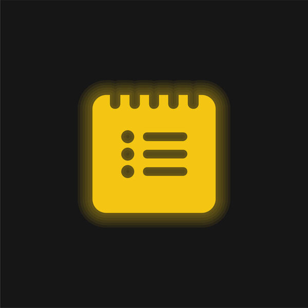 Black List Square Interface Symbol yellow glowing neon icon