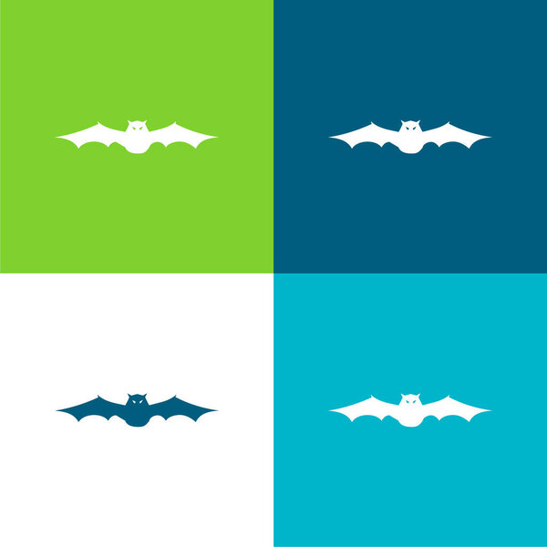 Bat With Extended Wings In Frontal View Flat four color minimal icon set