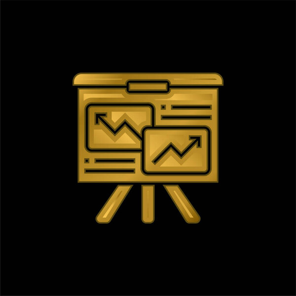 Analytics gold plated metalic icon or logo vector