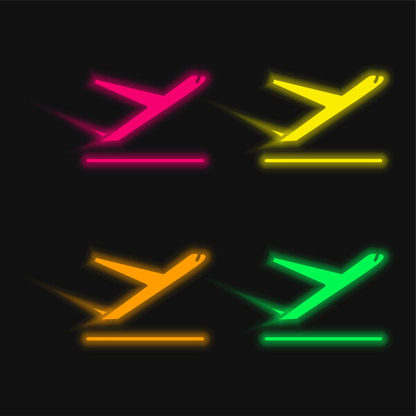 Airplane four color glowing neon vector icon