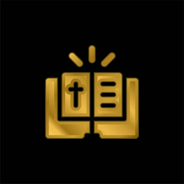 Bíblia Banhado Ouro Ícone Metálico Vetor Logotipo —  Vetores de Stock