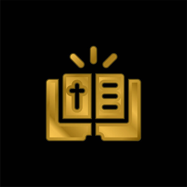 Bible gold plated metalic icon or logo vector