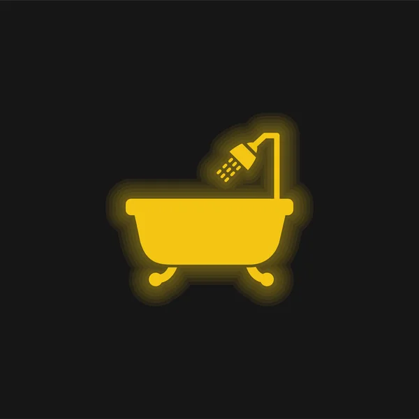 Bathtub Opened Shower Yellow Glowing Neon Icon — Stock Vector