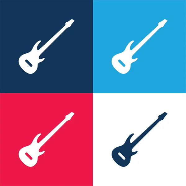Bass Guitar Синій Червоний Чотирикольоровий Мінімальний Набір Піктограм — стоковий вектор