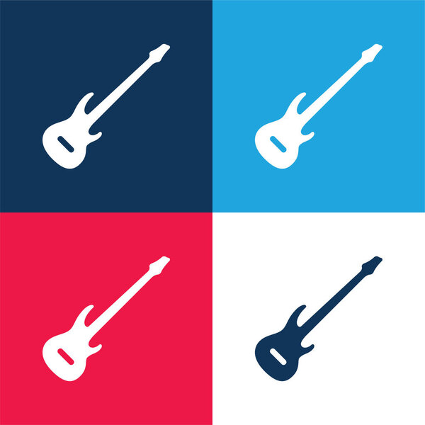 Bass Guitar blue and red four color minimal icon set