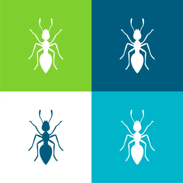 Ant Flat Set Icone Minime Quattro Colori — Vettoriale Stock