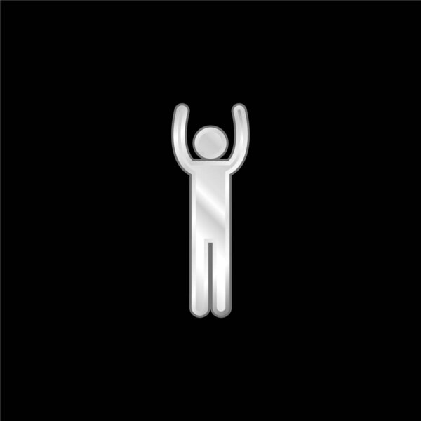 Arms Up Silhouette silver plated metallic icon