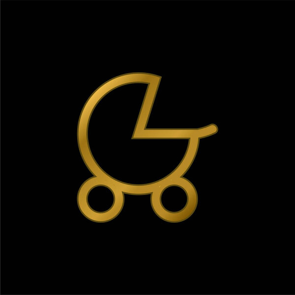 Детская коляска позолоченная металлическая икона или вектор логотипа