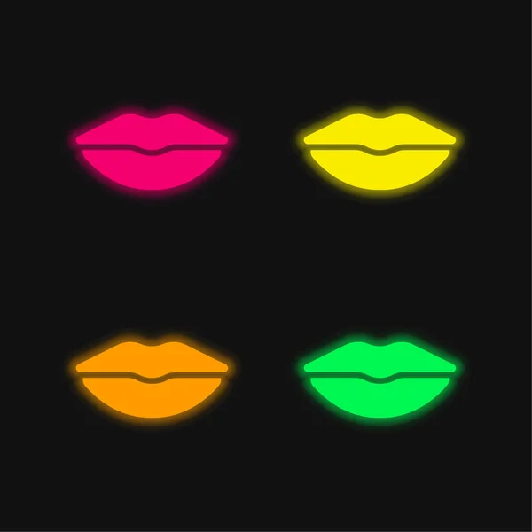 Big Lips Four Color Glowing Neon Vector Icon — Stock Vector