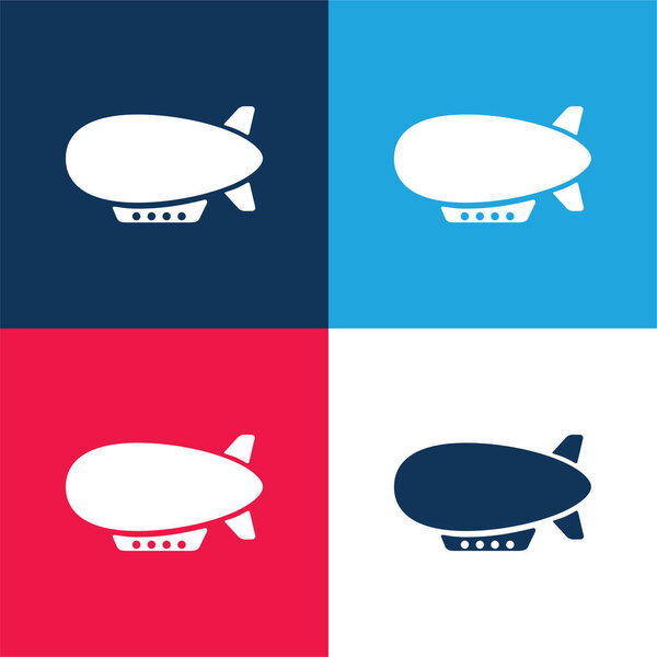 Airship Side View blue and red four color minimal icon set