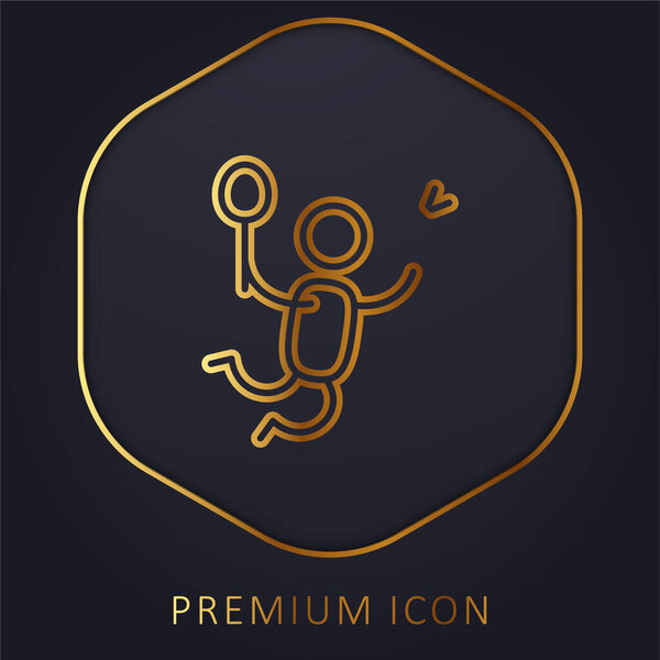 Badminton Player golden line premium logo or icon