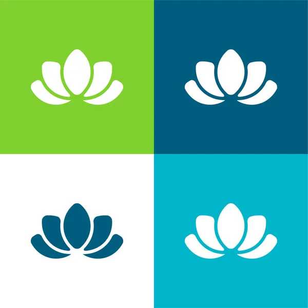 Güzel Lotus Çiçeği Düz Dört Renk Küçük Simge Seti — Stok Vektör