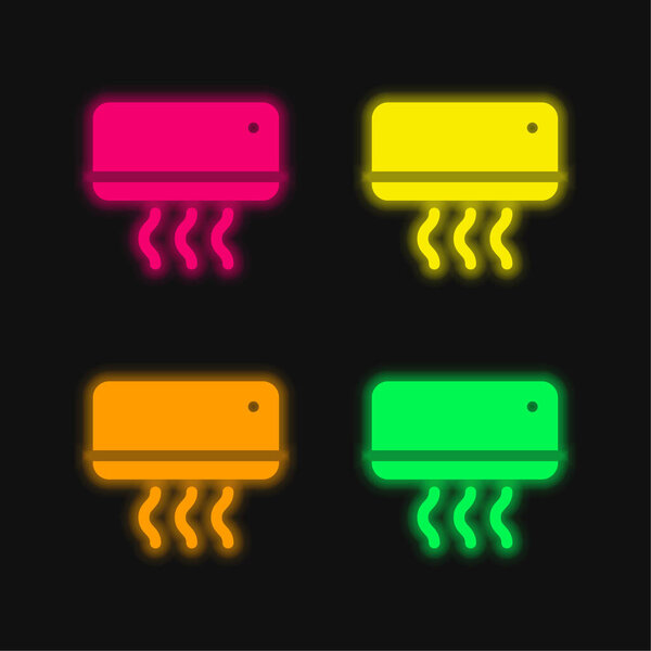 Air Conditioner four color glowing neon vector icon