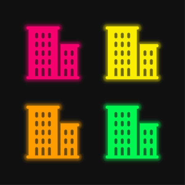 Apartments four color glowing neon vector icon